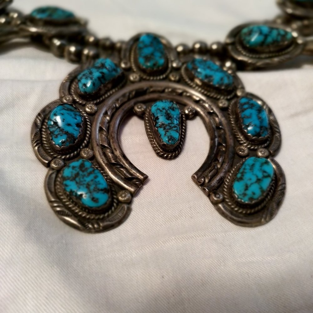Navajo Squash Blossom silver/turquoise necklace